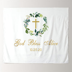 Lofaris Personalized Gold Bless Green Bridal Shower Backdrop for Party