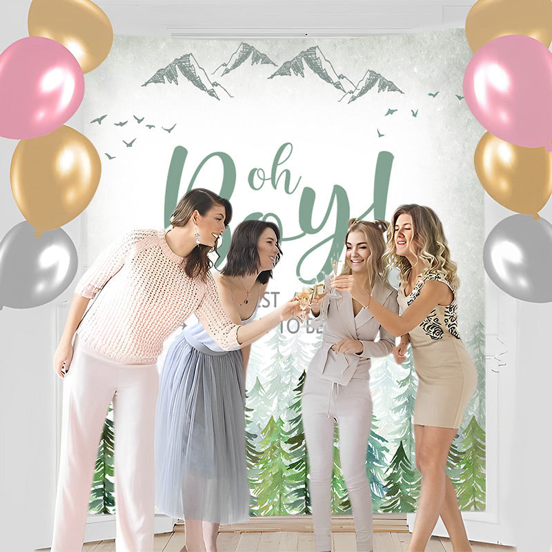 Lofaris Personalized Green Forest Boy Baby Shower Backdrop
