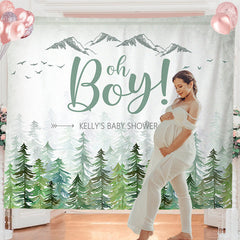 Lofaris Personalized Green Forest Boy Baby Shower Backdrop