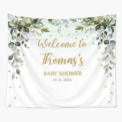 Lofaris Personalized Green Leaves Backdrop for Baby Shower Party