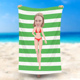 Lofaris Personalized Green Stripe Bikini Lady Beach Towel