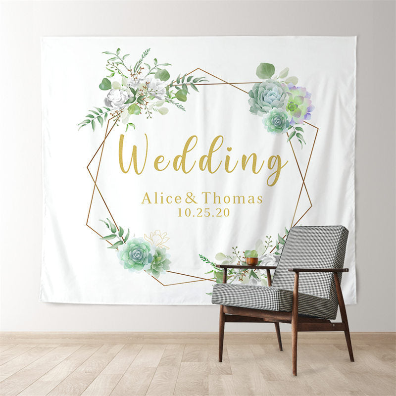Lofaris Personalized Green Wreath Wedding Ceremony Backdrop