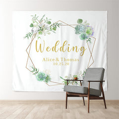 Lofaris Personalized Green Wreath Wedding Ceremony Backdrop