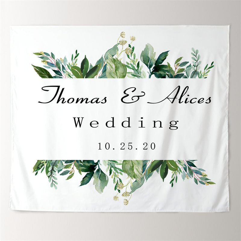 Lofaris Personalized Greenery Banner Wedding Reception Backdrop