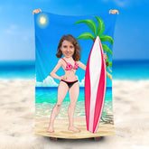 Lofaris Personalized Hawaii Bikini Surf Girl Face Beach Towel