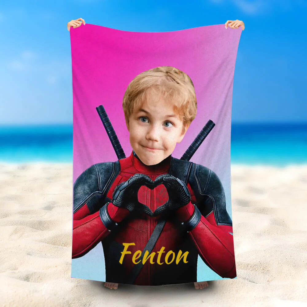 Lofaris Personalized Heart Deadpool Pink Boy Beach Towel