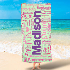 Lofaris Personalized Heart Name Summertime Swim Beach Towel