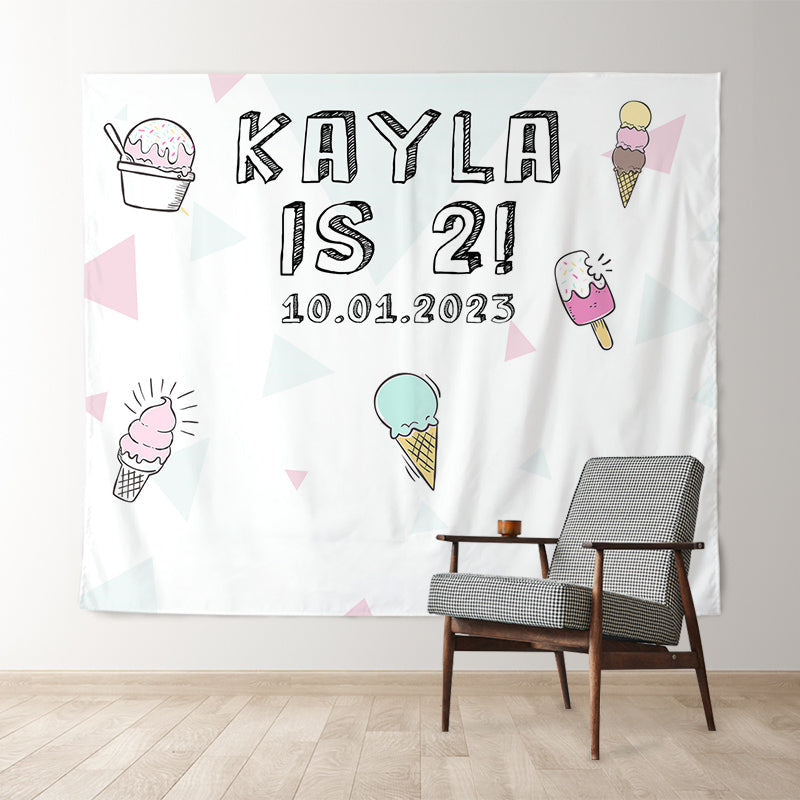 Lofaris Personalized Ice Cream Birthday Backdrop Banner