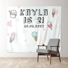 Lofaris Personalized Ice Cream Birthday Backdrop Banner