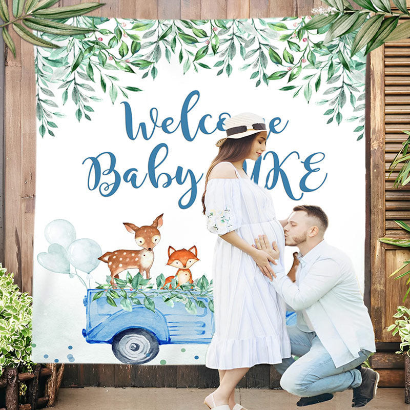 Lofaris Personalized Leaves Animals Safari Baby Shower Backdrop