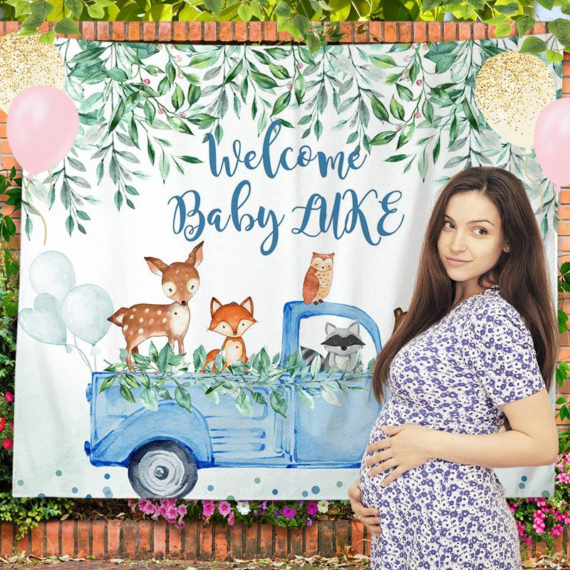 Lofaris Personalized Leaves Animals Safari Baby Shower Backdrop