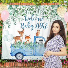 Lofaris Personalized Leaves Animals Safari Baby Shower Backdrop
