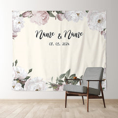 Lofaris Personalized Light Pink Floral Wedding Backdrop