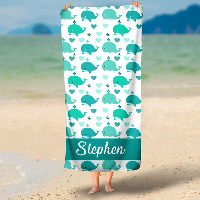 Lofaris Personalized Little Whales And Love Summer Beach Towel