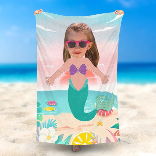 Lofaris Personalized Mermaid Girl Summer Sky Beach Towel