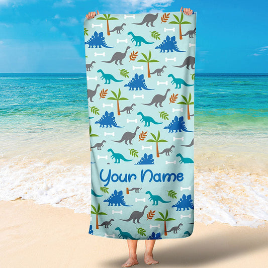 Lofaris Personalized Name And Dinosaur Summer Beach Towel