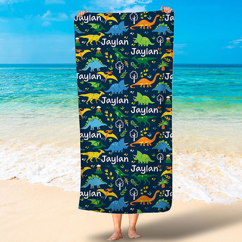 Lofaris Personalized Name And Dinosaur Summer Beach Towel