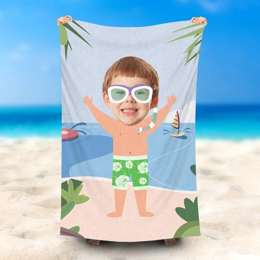 Lofaris Personalized Name Summer Swimming Boy Beach Towel