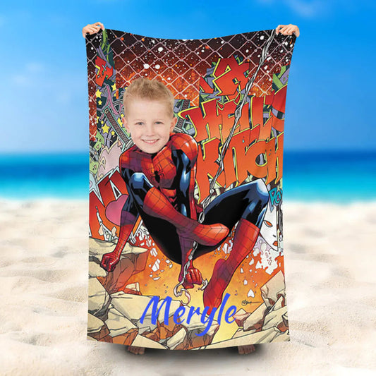 Lofaris Personalized Name Swing Spiderboy Rock Beach Towel