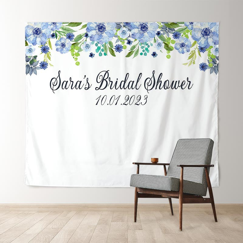 Lofaris Personalized Navy Blue Floral Bridal Shower Backdrop Decor