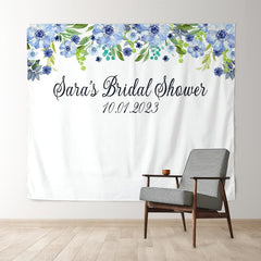 Lofaris Personalized Navy Blue Floral Bridal Shower Backdrop Decor