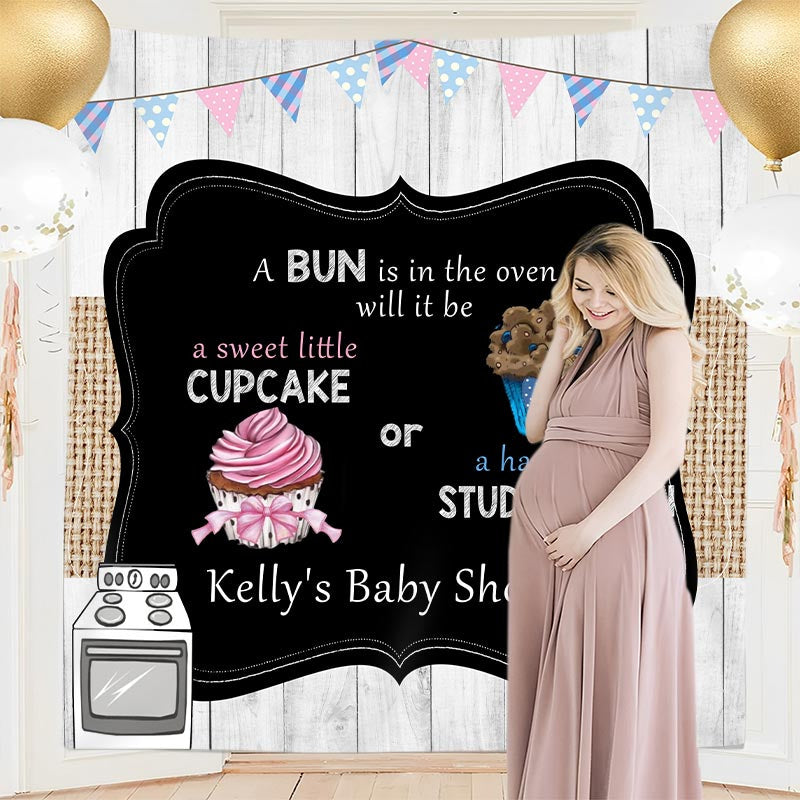 Lofaris Personalized Oven Cupcake Gender Reveal Backdrop