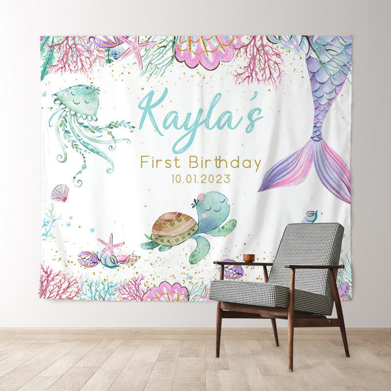 Lofaris Personalized Pastel Mermaid Birthday Backdrop Banner