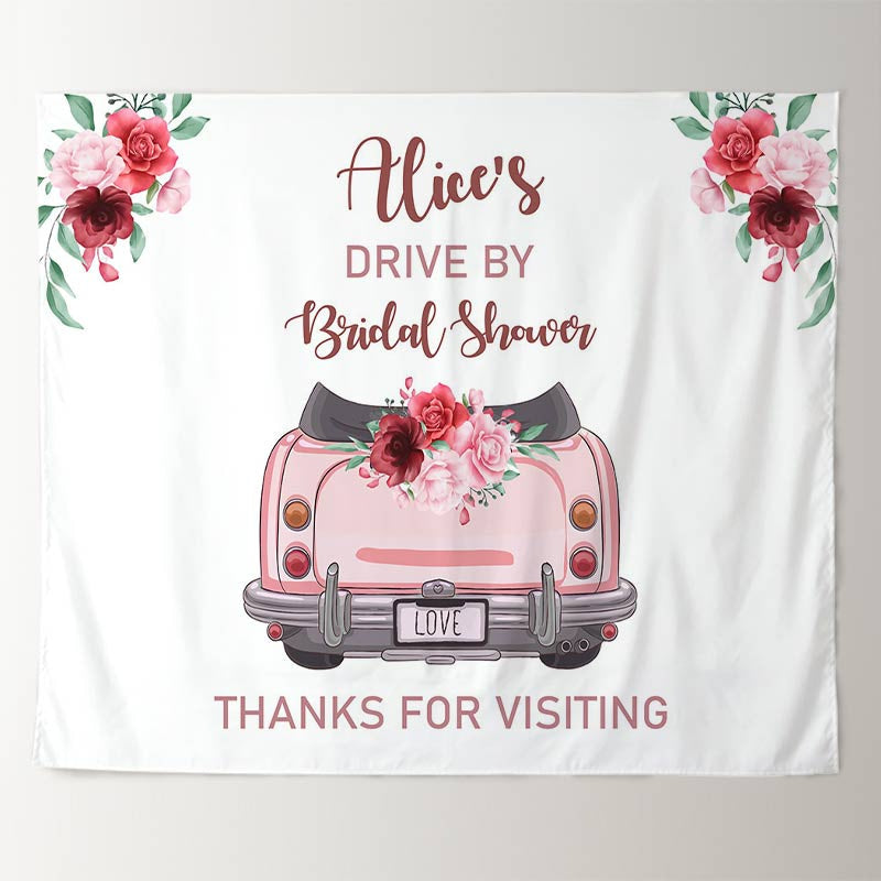 Lofaris Personalized Pink Car And Floral Bridal Shower Backdrop