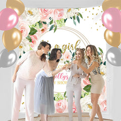 Lofaris Personalized Pink Floral Baby Shower Backdrop For Girl