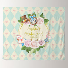 Lofaris Personalized Pink Floral Onederland Birthday Party Backdrop
