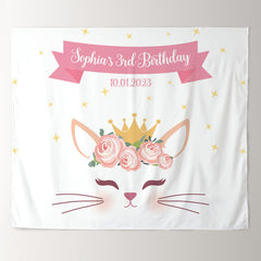 Lofaris Personalized Pink Gold Cat Birthday Backdrop Banner