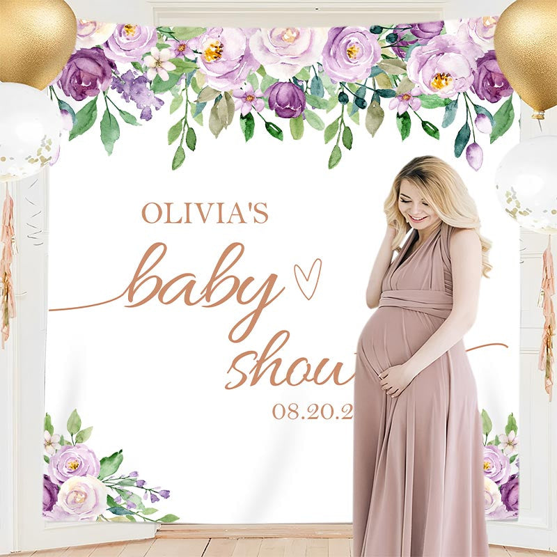 Lofaris Personalized Purple Floral Baby Shower Backdrop