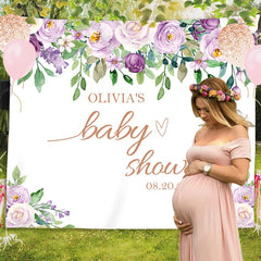 Lofaris Personalized Purple Floral Baby Shower Backdrop