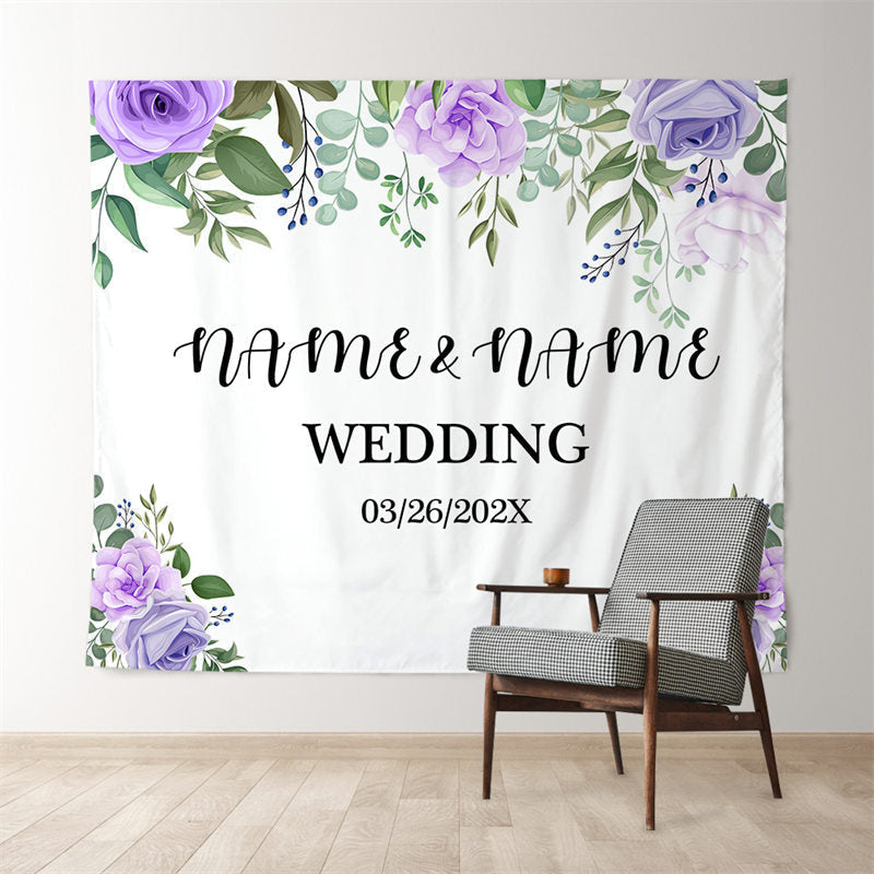 Lofaris Personalized Purple Floral Wedding Backdrop Banner