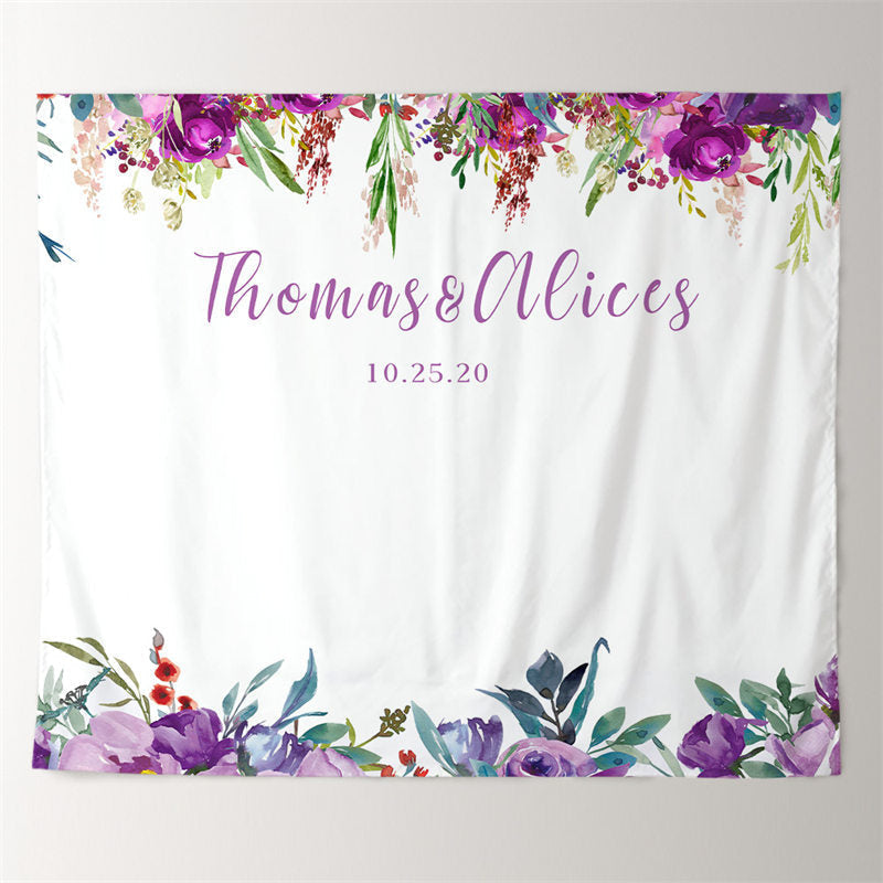 Lofaris Personalized Purple Floral Wedding Photo Backdrop