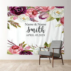 Lofaris Personalized Purple Pink Watercolor Floral Wedding Backdrop