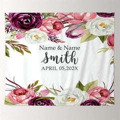 Lofaris Personalized Purple Pink Watercolor Floral Wedding Backdrop
