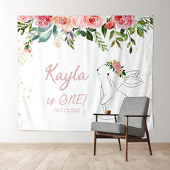 Lofaris Personalized Rabbit And Flower Birthday Backdrop Banner