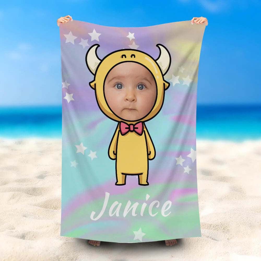 Lofaris Personalized Rainbow Color Star Taurus Beach Towel