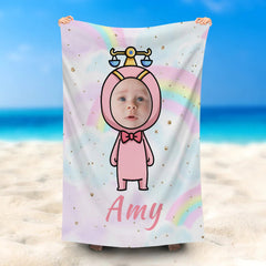 Lofaris Personalized Rainbow Libra Girl Pink Beach Towel