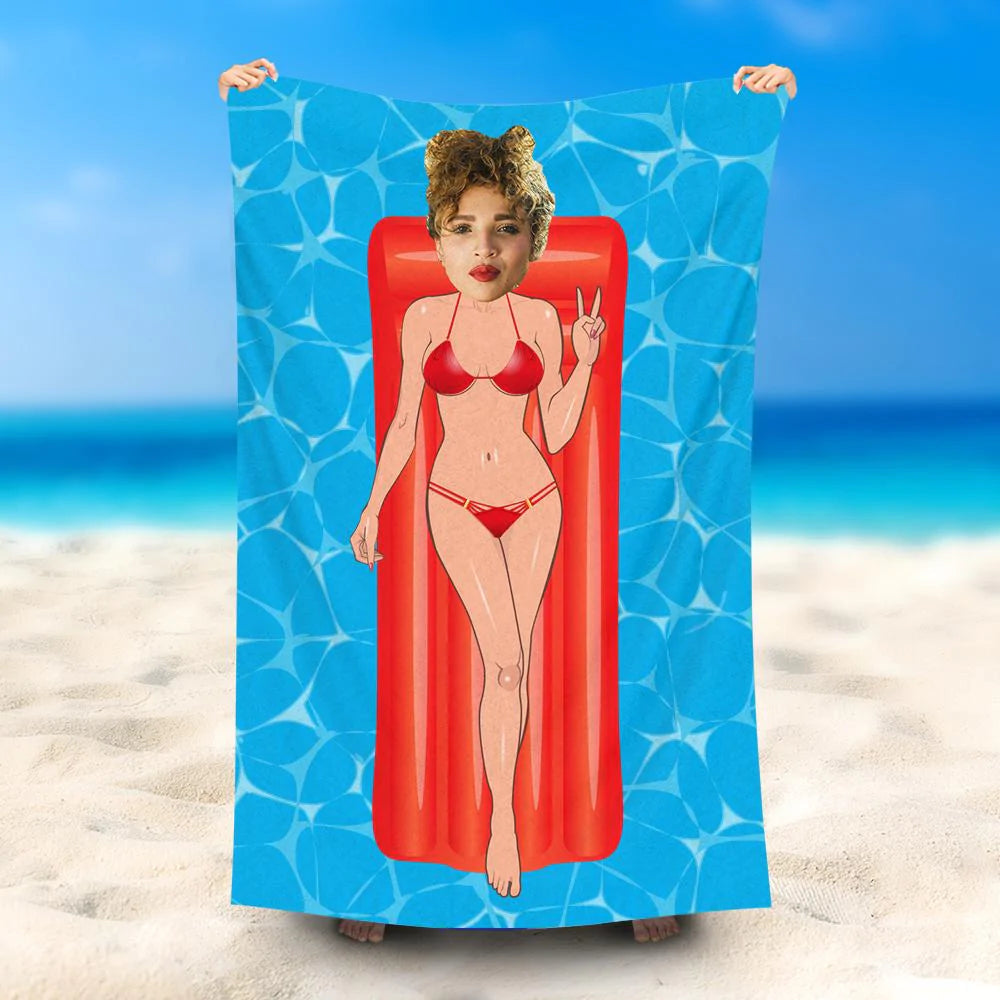 Lofaris Personalized Red Bikini Girl Airbed Summer Beach Towel