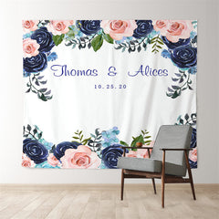 Lofaris Personalized Royal Blue Floral Wedding Backdrop Design