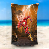 Lofaris Personalized Running Flashman Lightning City Beach Towel
