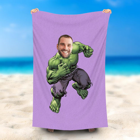 Lofaris Personalized Running Hulk Purple Beach Towel For Man