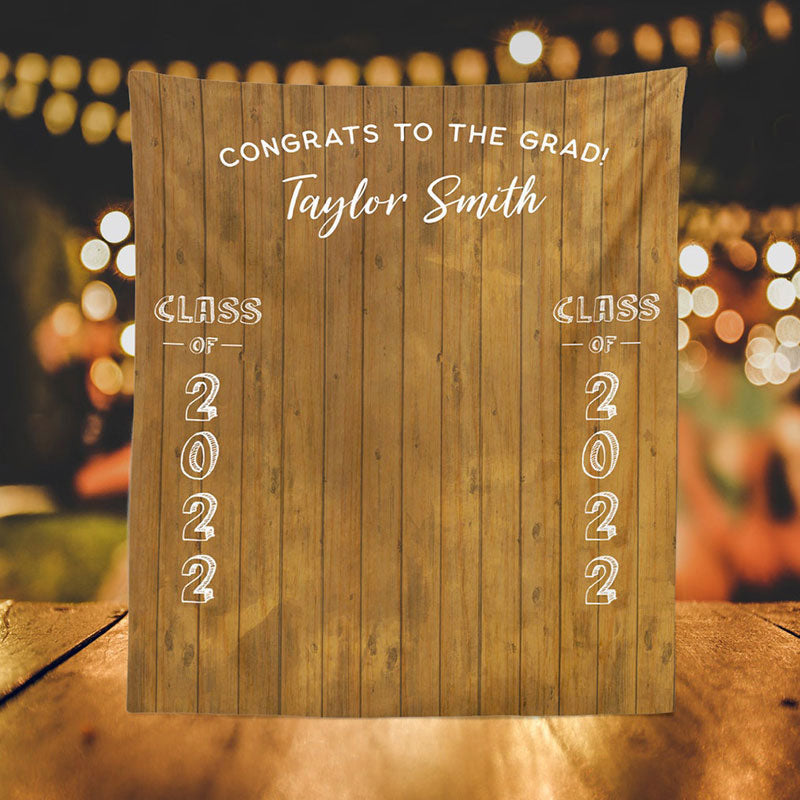 Lofaris Personalized Rustic Wood Fabric Graduation Backdrop