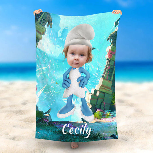 Lofaris Personalized Smurfette Magical World Girl Beach Towel