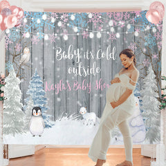 Lofaris Personalized Snow Animals Wood Baby Shower Backdrop