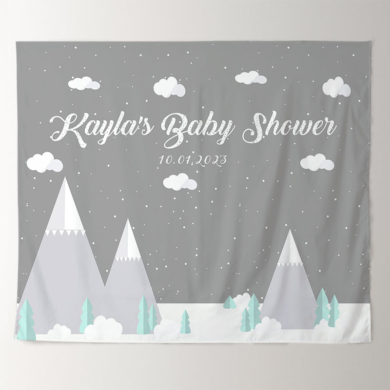 Lofaris Personalized Snow Mountain Baby Shower Backdrop
