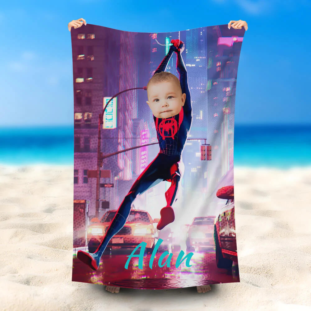 Lofaris Personalized Spiderboy Evening Building Beach Towel