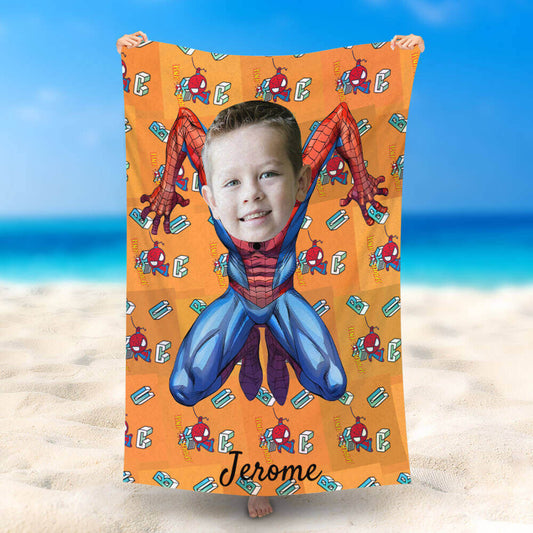Lofaris Personalized Squat Spiderman Orange Summer Beach Towel
